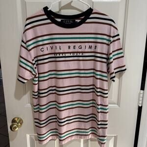 Civil Regime Striped T-Shirt Pink Men’s Sz LG Trendy Crew Neck Streetwear EUC